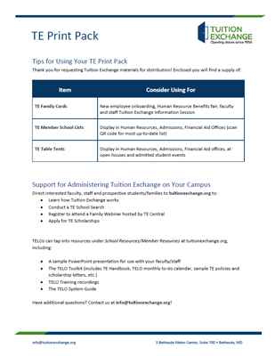 TE Print Pack Tip Sheet TE Print Pack Tip Sheet